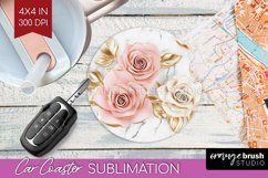 3d Rose Car Coaster - Marble Rose Coaster PNG Sublimation Product Image 1