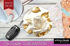 3d Rose Car Coaster - Marble Rose Coaster PNG Sublimation Product Image 1
