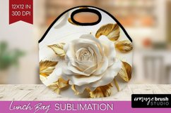 3d Rose Lunch Bag - Marble Rose Lunch Bug PNG Sublimation Product Image 1