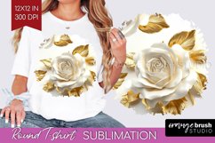 3d Rose Round Tshirt Background - Marble Rose PNG Product Image 1