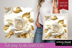 3d Rose Tote Bag - Marble Rose Tote Bag PNG Sublimation Product Image 1