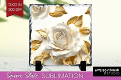 3d Rose Slate PNG - Marble Rose Square Slate Sublimation Product Image 1