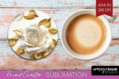 3d Rose Round Coaster - Marble Rose Coaster PNG Sublimation Product Image 1