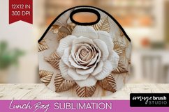 3d Rose Lunch Bag - Marble Rose Lunch Bug PNG Sublimation Product Image 1