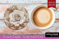 3d Rose Round Coaster - Marble Rose Coaster PNG Sublimation Product Image 1