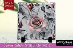 3d Rose Slate PNG - Marble Rose Square Slate Sublimation Product Image 1