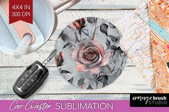 3d Rose Car Coaster - Marble Rose Coaster PNG Sublimation Product Image 1