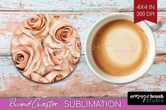 3d Rose Round Coaster - Marble Rose Coaster PNG Sublimation Product Image 1