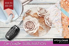 3d Rose Car Coaster - Marble Rose Coaster PNG Sublimation Product Image 1
