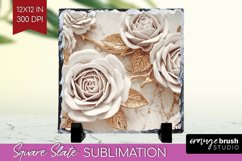 3d Rose Slate PNG - Marble Rose Square Slate Sublimation Product Image 1
