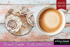 3d Rose Round Coaster - Marble Rose Coaster PNG Sublimation Product Image 1