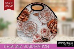 3d Rose Lunch Bag - Marble Rose Lunch Bug PNG Sublimation Product Image 1