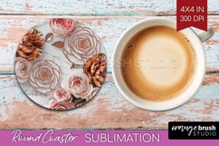 3d Rose Round Coaster - Marble Rose Coaster PNG Sublimation Product Image 1