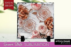 3d Rose Slate PNG - Marble Rose Square Slate Sublimation Product Image 1