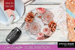 3d Rose Car Coaster - Marble Rose Coaster PNG Sublimation Product Image 1