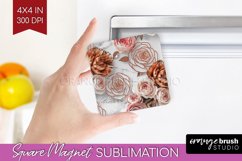 3d Rose Magnet Sublimation - Marble Rose Square Magnet PNG Product Image 1