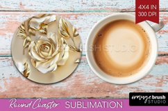 3d Rose Round Coaster - Marble Rose Coaster PNG Sublimation Product Image 1