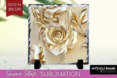 3d Rose Slate PNG - Marble Rose Square Slate Sublimation Product Image 1