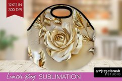 3d Rose Lunch Bag - Marble Rose Lunch Bug PNG Sublimation Product Image 1