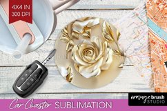 3d Rose Car Coaster - Marble Rose Coaster PNG Sublimation Product Image 1