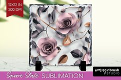 3d Rose Slate PNG - Marble Rose Square Slate Sublimation Product Image 1