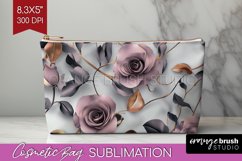 3d Rose Cosmetic Bag - Marble Rose Makeup Bag PNG Product Image 1