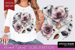 3d Rose Round Tshirt Background - Marble Rose PNG Product Image 1