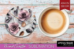 3d Rose Round Coaster - Marble Rose Coaster PNG Sublimation Product Image 1