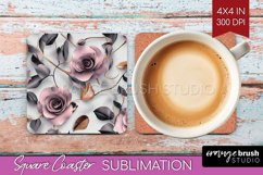 3d Rose Square Coaster - Marble Rose Coaster PNG Sublimation Product Image 1