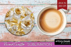 3d Rose Round Coaster - Marble Rose Coaster PNG Sublimation Product Image 1