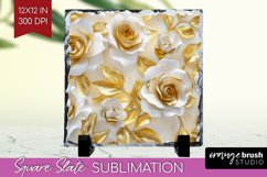 3d Rose Slate PNG - Marble Rose Square Slate Sublimation Product Image 1