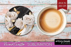3d Rose Round Coaster - Marble Rose Coaster PNG Sublimation Product Image 1