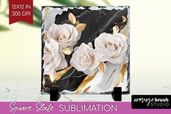 3d Rose Slate PNG - Marble Rose Square Slate Sublimation Product Image 1