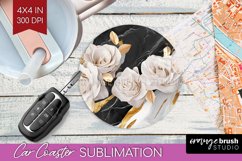 3d Rose Car Coaster - Marble Rose Coaster PNG Sublimation Product Image 1