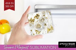 3d Rose Magnet Sublimation - Marble Rose Square Magnet PNG Product Image 1
