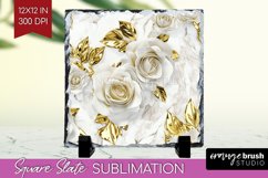 3d Rose Slate PNG - Marble Rose Square Slate Sublimation Product Image 1