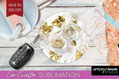 3d Rose Car Coaster - Marble Rose Coaster PNG Sublimation Product Image 1