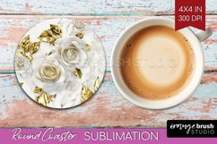 3d Rose Round Coaster - Marble Rose Coaster PNG Sublimation Product Image 1