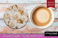3d Rose Round Coaster - Marble Rose Coaster PNG Sublimation Product Image 1