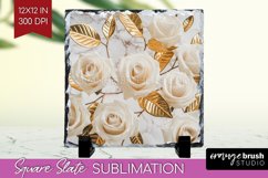 3d Rose Slate PNG - Marble Rose Square Slate Sublimation Product Image 1