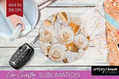 3d Rose Car Coaster - Marble Rose Coaster PNG Sublimation Product Image 1