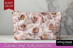 3d Rose Cosmetic Bag - Marble Rose Makeup Bag PNG Product Image 1