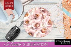 3d Rose Car Coaster - Marble Rose Coaster PNG Sublimation Product Image 1