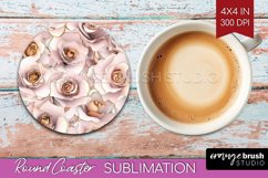 3d Rose Round Coaster - Marble Rose Coaster PNG Sublimation Product Image 1