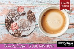 3d Rose Round Coaster - Marble Rose Coaster PNG Sublimation Product Image 1