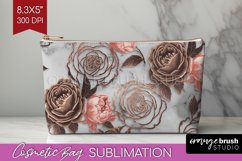 3d Rose Cosmetic Bag - Marble Rose Makeup Bag PNG Product Image 1