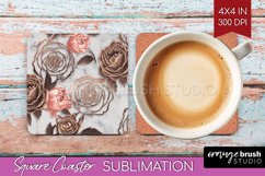 3d Rose Square Coaster - Marble Rose Coaster PNG Sublimation Product Image 1