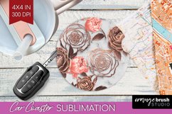 3d Rose Car Coaster - Marble Rose Coaster PNG Sublimation Product Image 1
