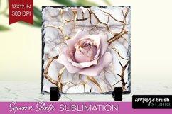 3d Rose Slate PNG - Marble Rose Square Slate Sublimation Product Image 1
