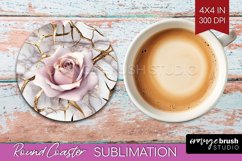 3d Rose Round Coaster - Marble Rose Coaster PNG Sublimation Product Image 1